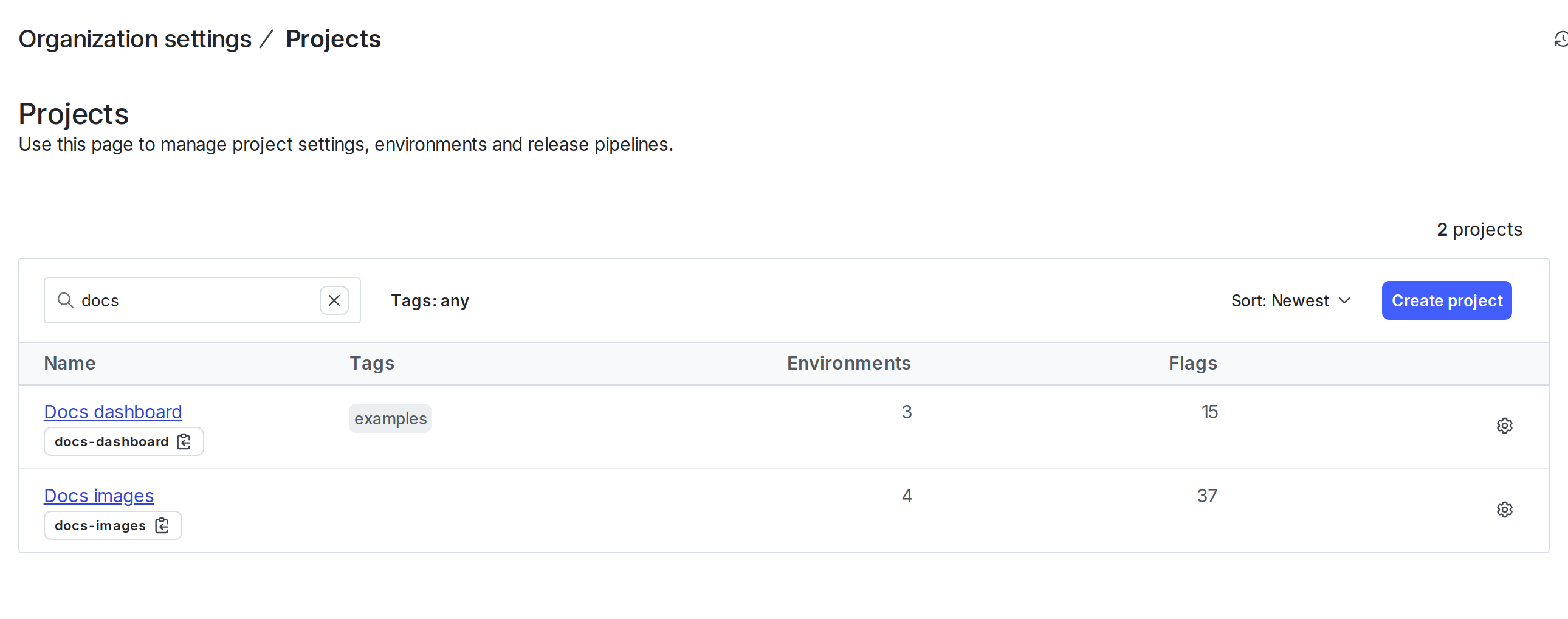 The Projects list.