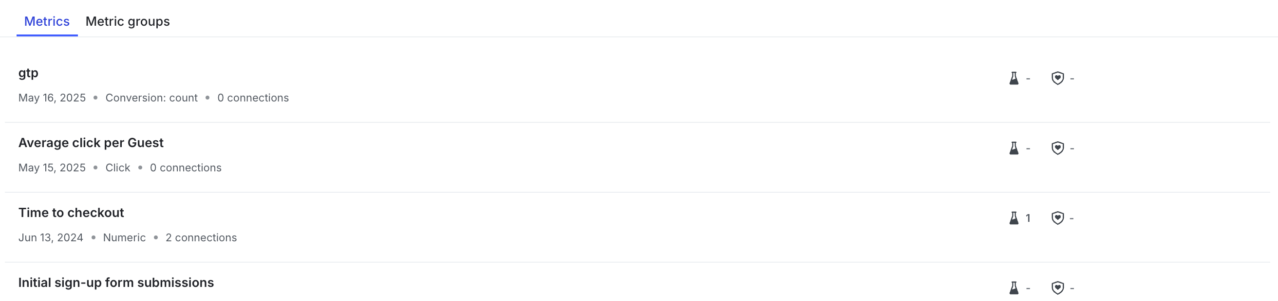 The Metrics list.