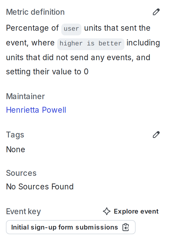 The right sidebar of a metric.