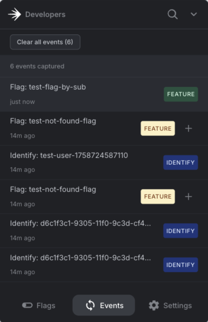 The "Events" tab in the developer toolbar.