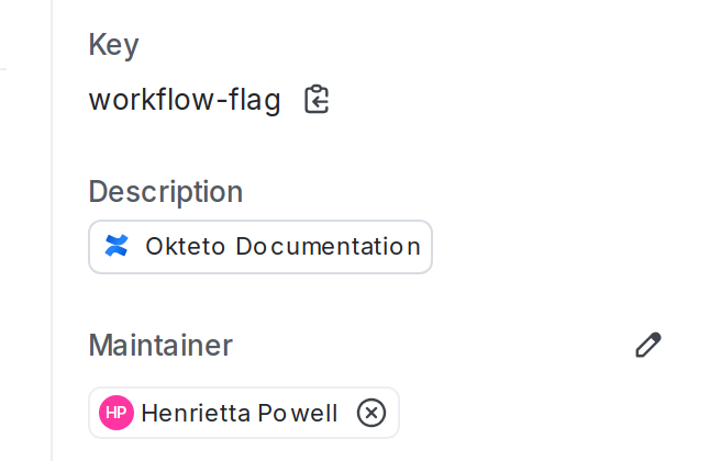 A flag description containing an embedded Confluence page.
