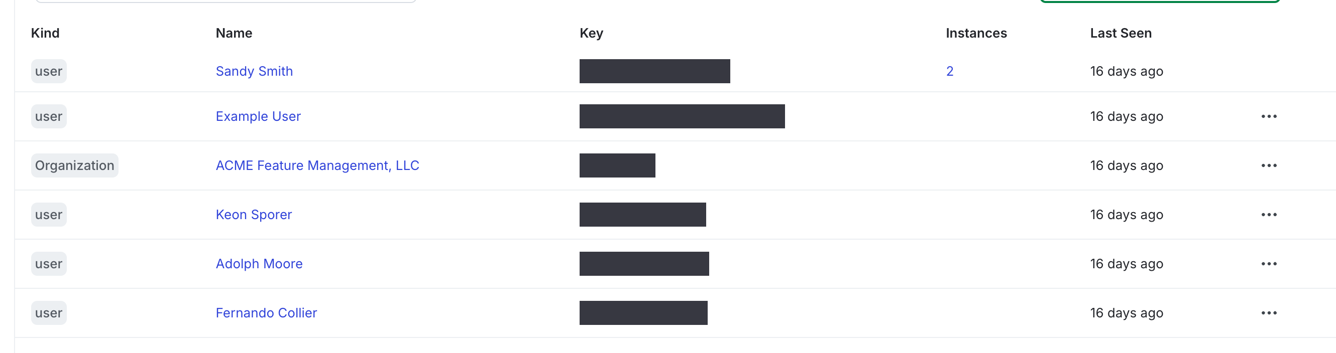 Different context kinds on the Contexts list.