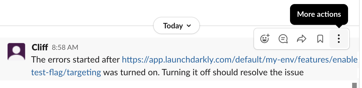 The "More actions" menu for a Slack conversation.