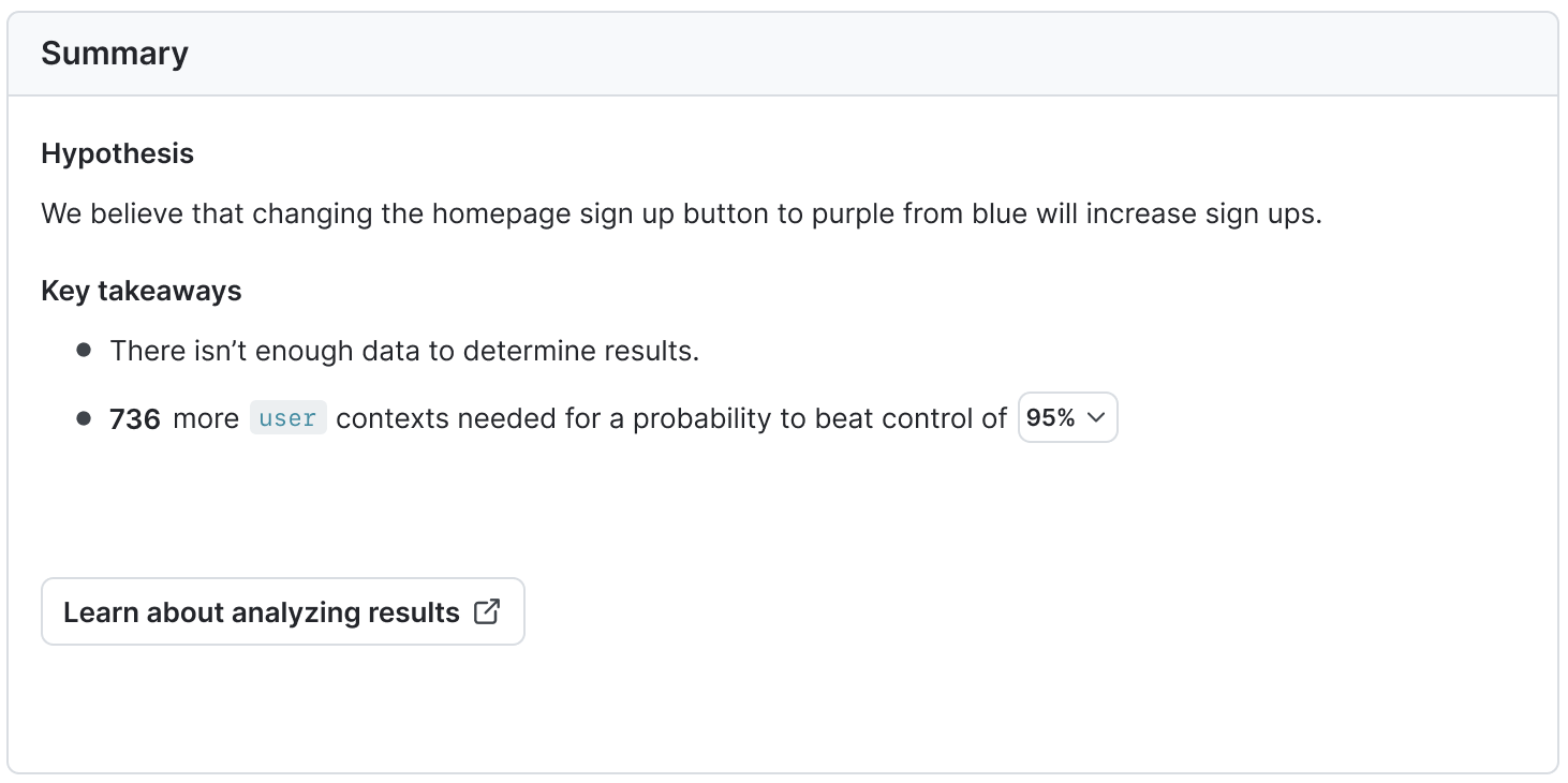 The Summary section of an experiment's results page.