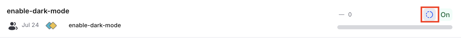 The Flags list, showing a flag that has a progressive rollout, with the progress icon called out.