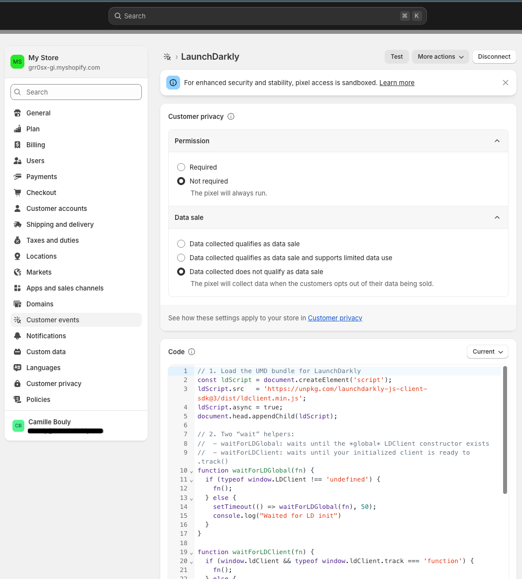 Code configured in Shopify.
