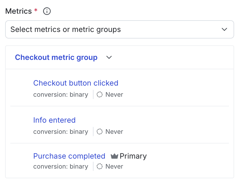 A metric group with the primary metric indicated.