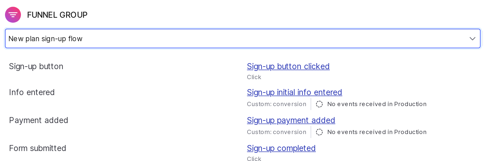 The "Select metrics" step of a new funnel optimization experiment.