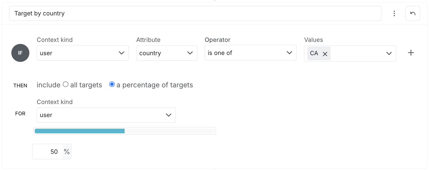 A segment rule targeting 50% of contexts that match the rule.