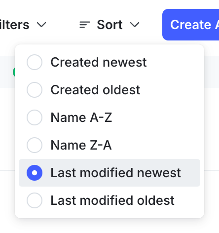 The "Sort" option on the AI Configs list.