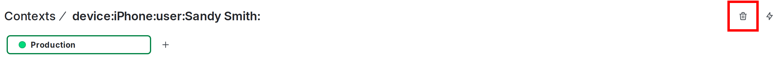 A context instance detail page with the "Delete" button called out.