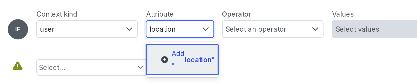 Creating a custom "Location" user context attribute from a flag's "Targeting" tab.