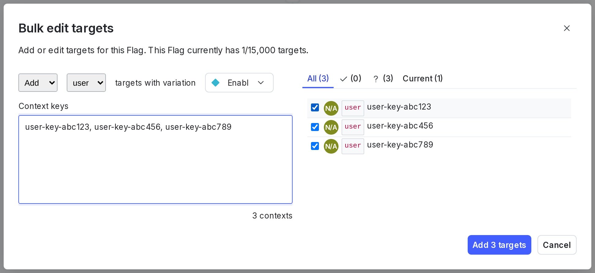 The "Bulk editing" dialog.