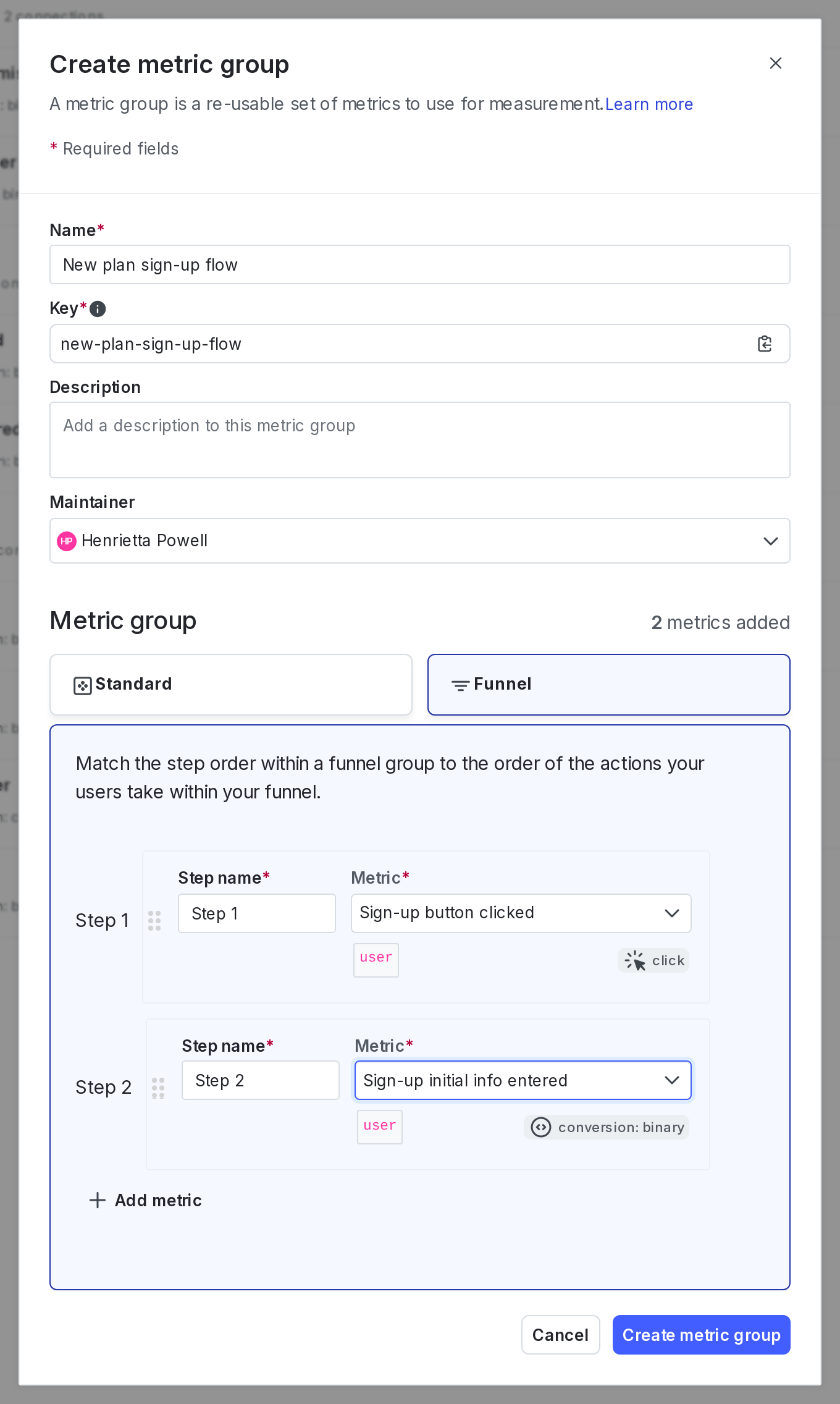 A funnel optimization group with two steps added.