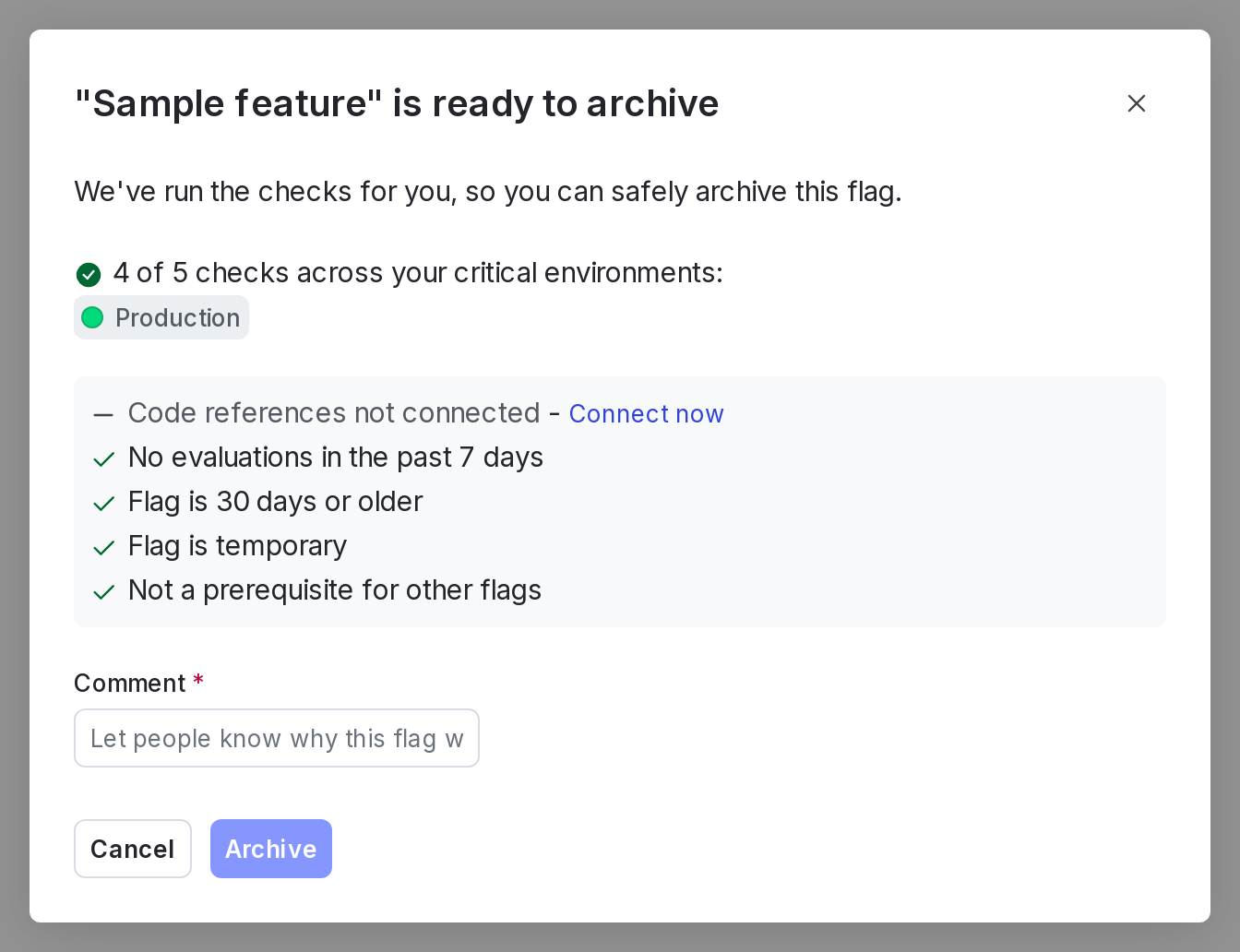The "Ready to archive" dialog.