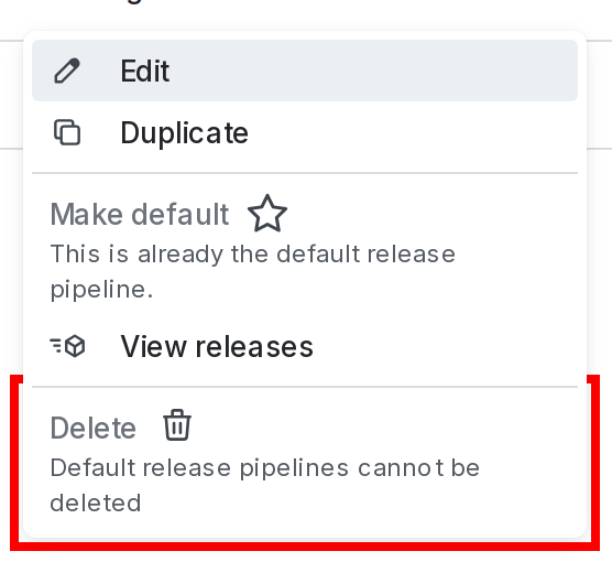 The "Delete release pipeline" option.
