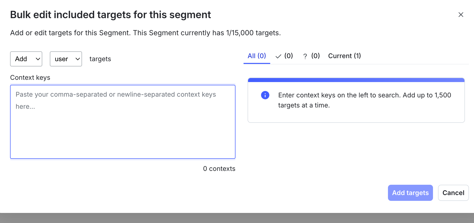 The "Bulk edit targets for this segment" dialog.