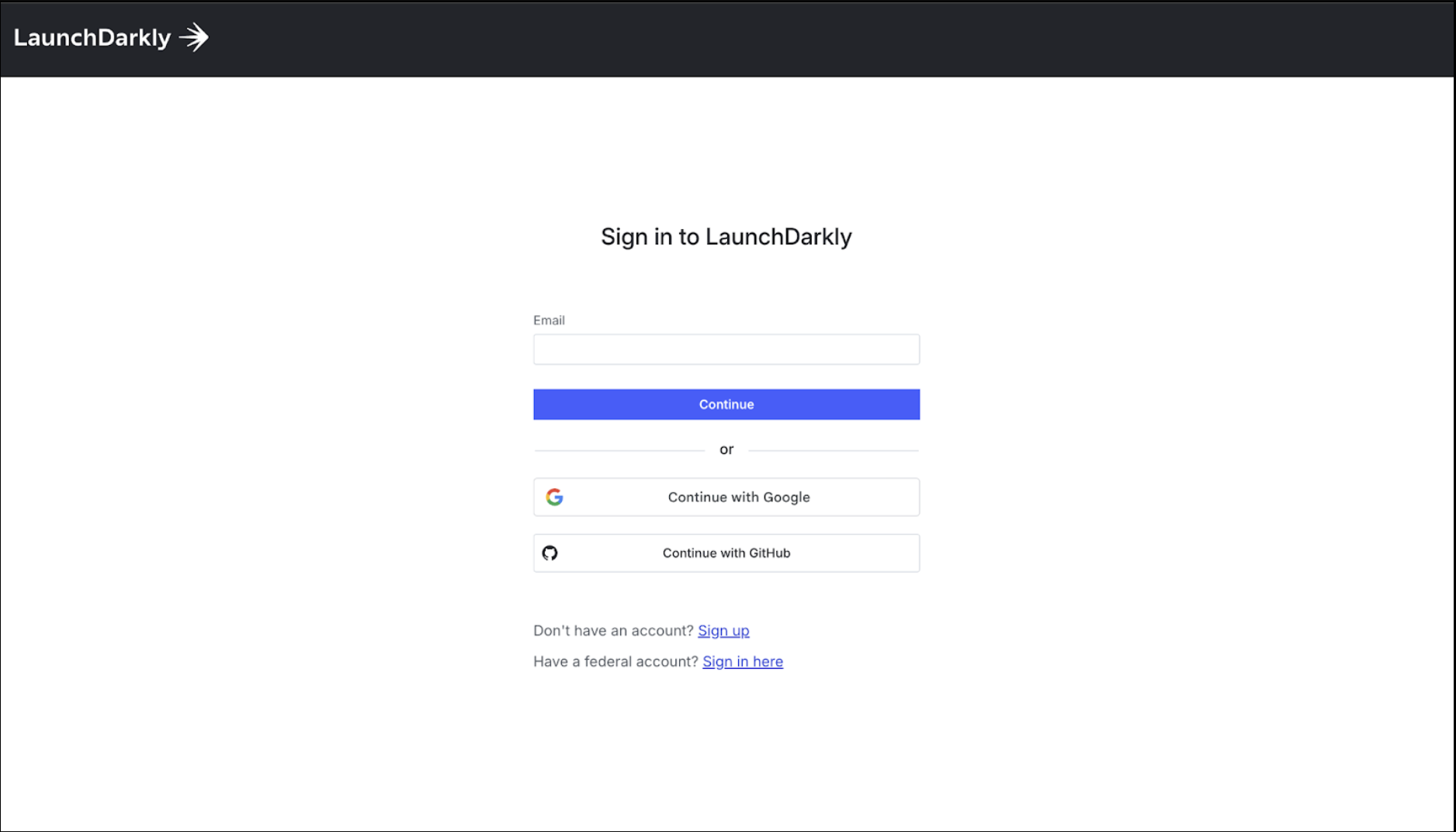 Screenshot of LD sign in page