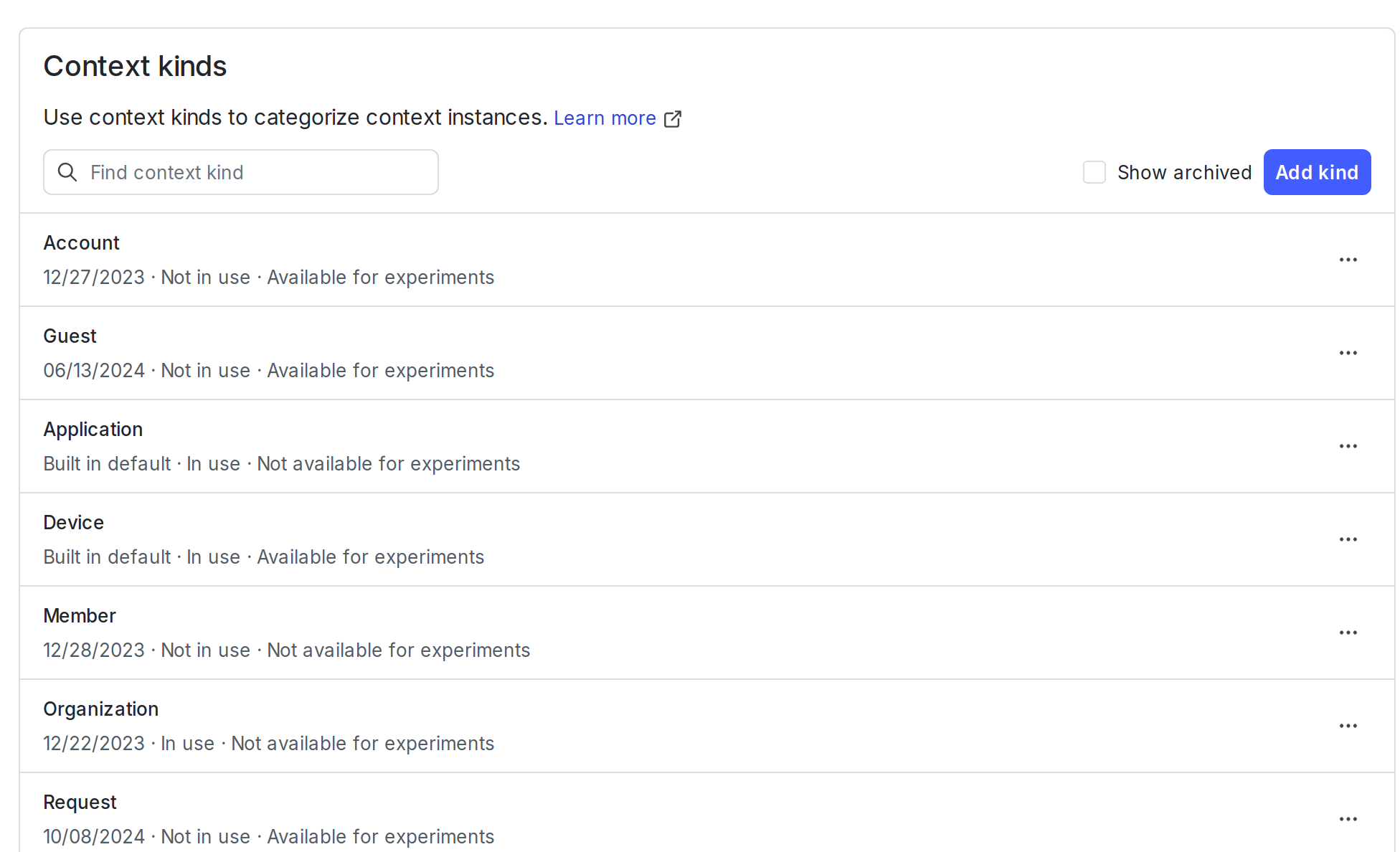 The context kinds list.