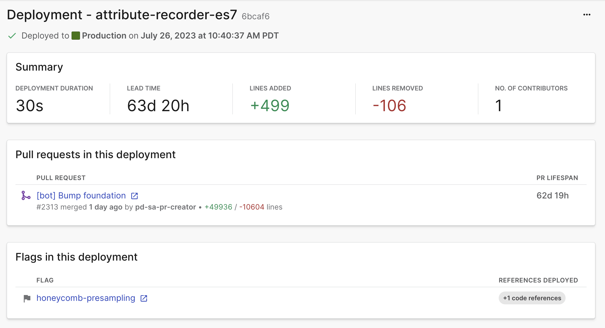 The deployment details screen.