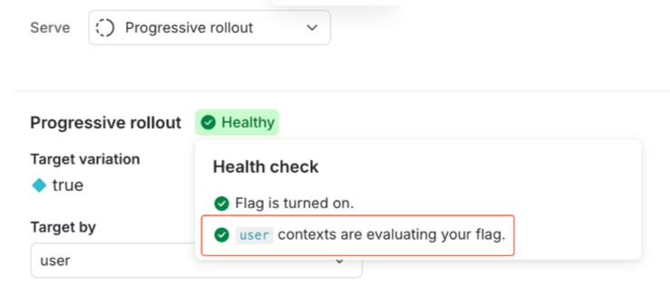 Health check status showing a healthy progressive rollout.