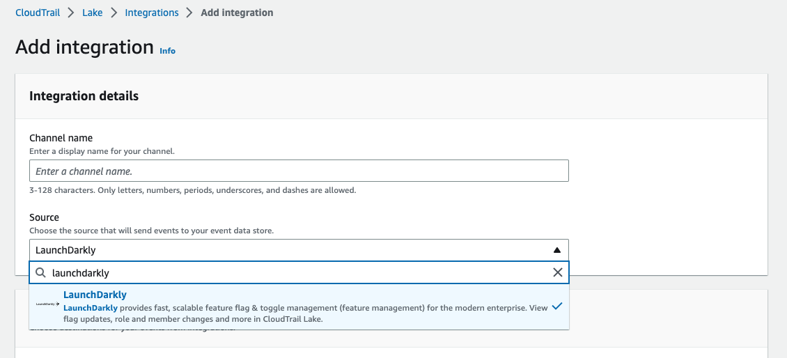 The "Add CloudTrail Integration" form.