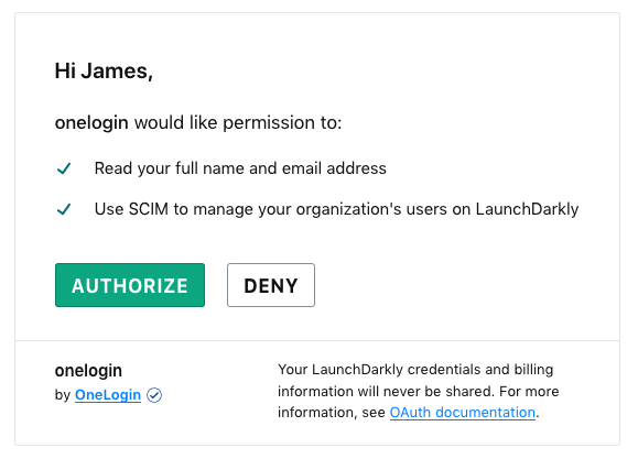The LaunchDarkly OAuth permissions screen.