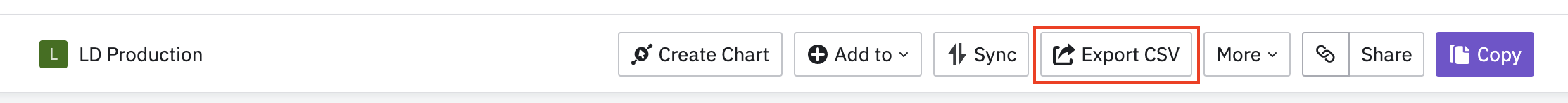 The Amplitude top menu with the export CSV button called out.