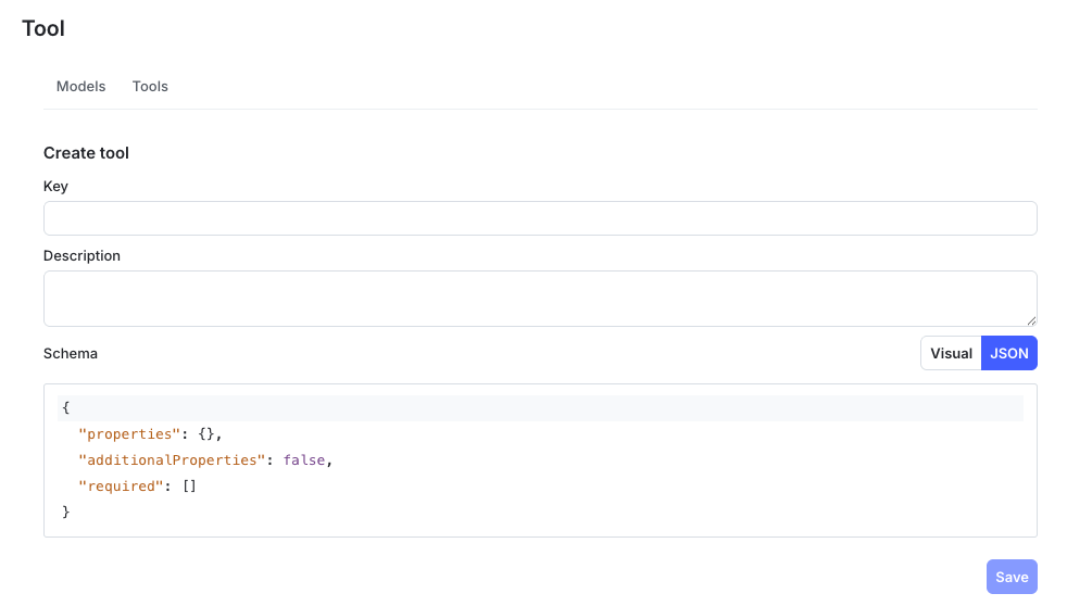 The 'Create tool' page.
