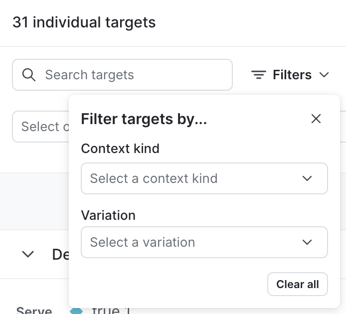 The filter options for individually targeted contexts.