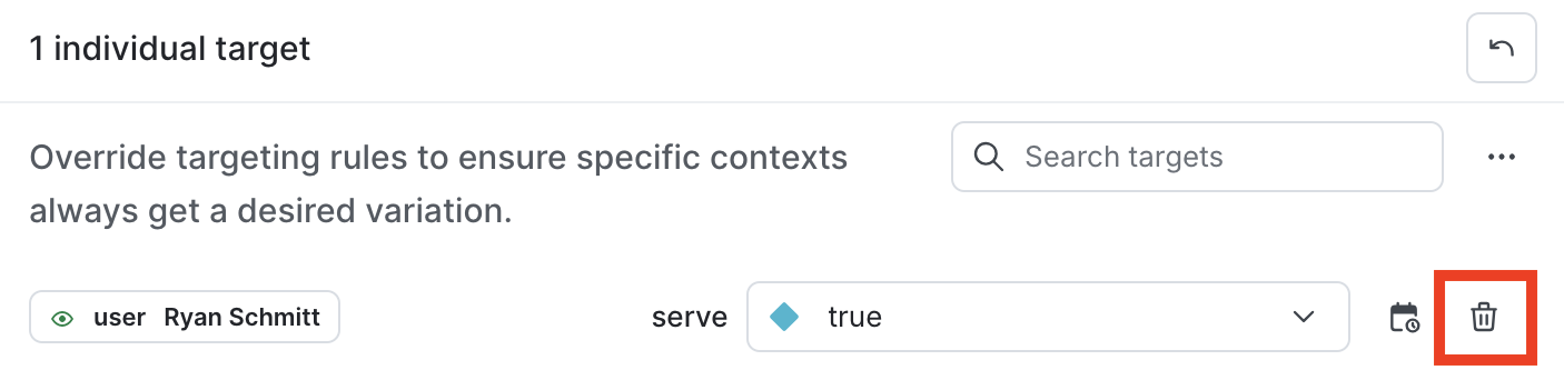 An individually targeted user context with the trash icon called out.