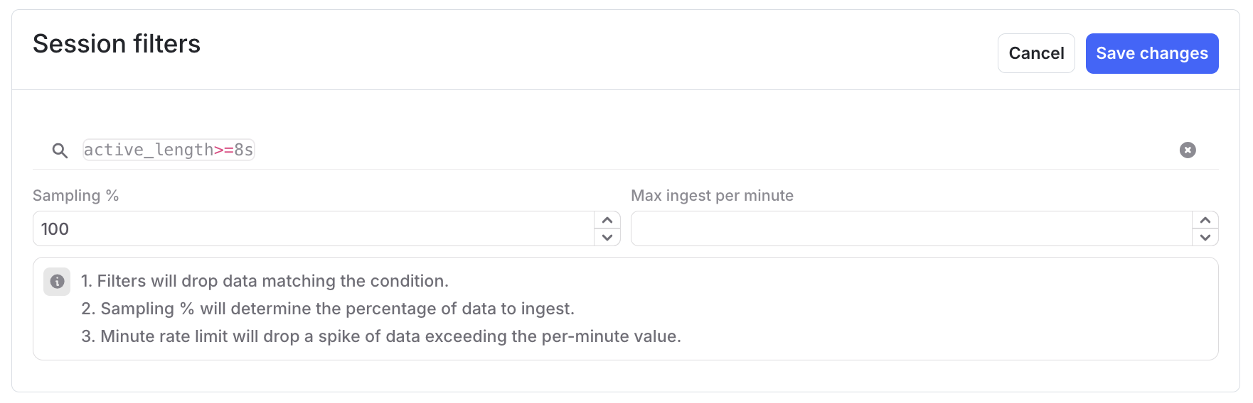 A session filter by active length.