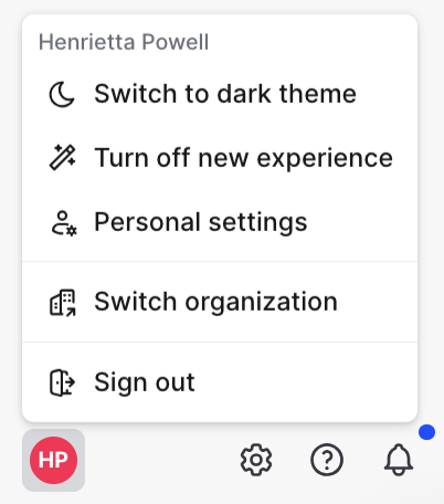 The "Switch organization" option.