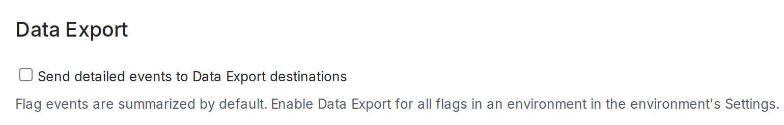 The Data Export section on a flag's "Environment configuration" screen.