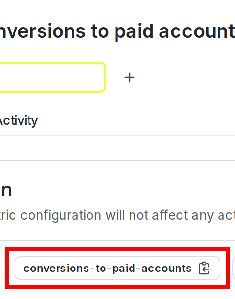 A LaunchDarkly custom conversion binary metric with the event key highlighted.