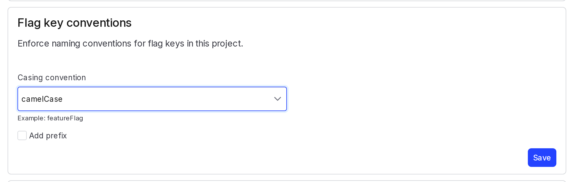 The Flag key conventions section, with "camelCase" selected.