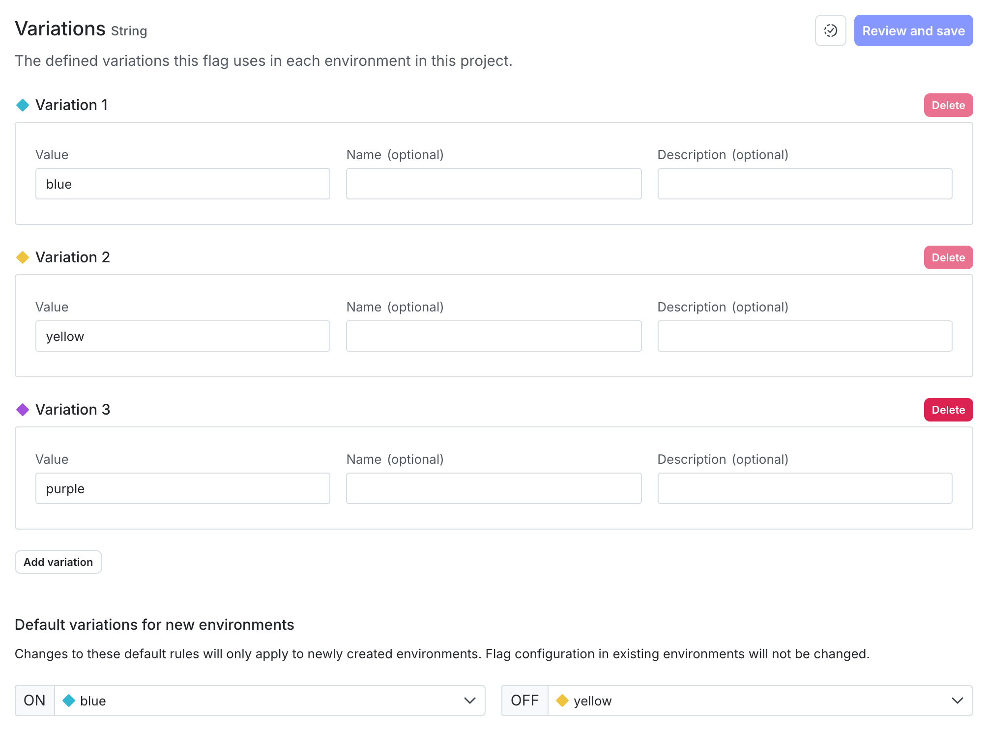 The "Variations" tab of a flag.
