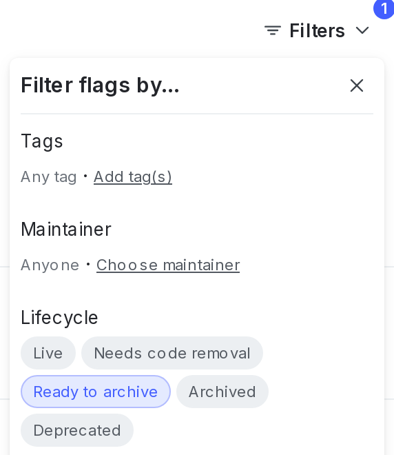 The project-level Filters menu, with "Ready to archive" selected.