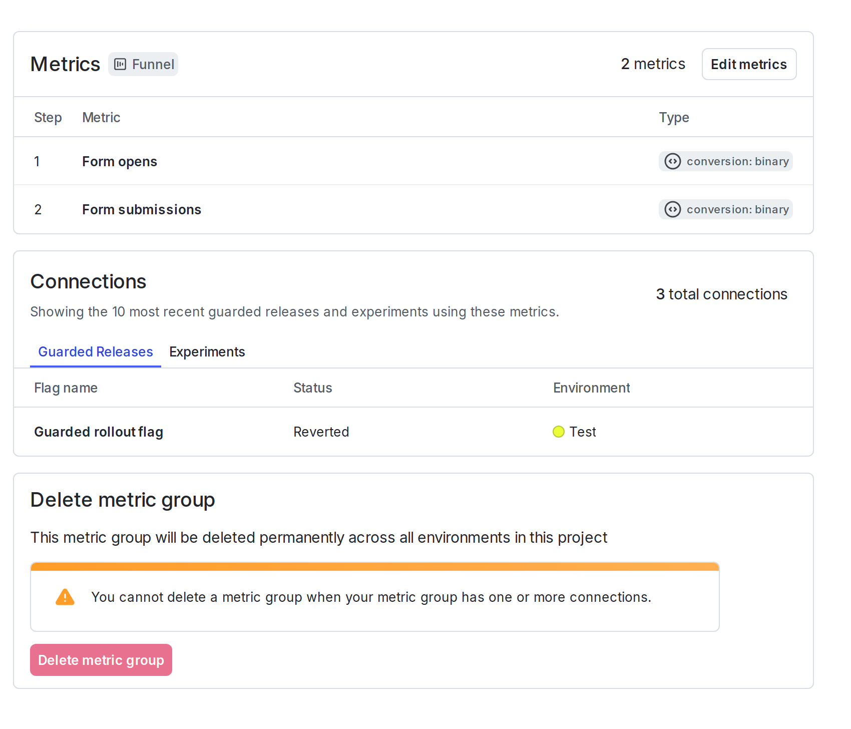 A metric group details page.