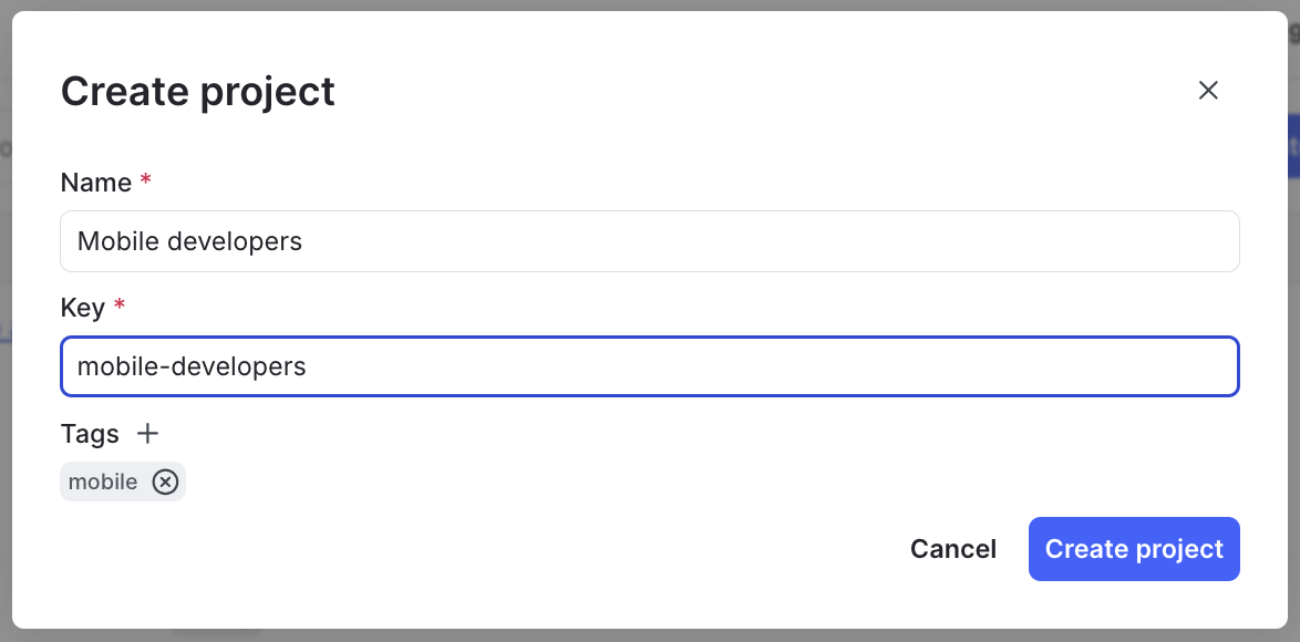 The "Create new project" dialog.