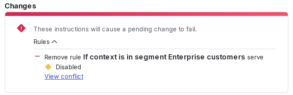 A notification showing a conflicting scheduled change.