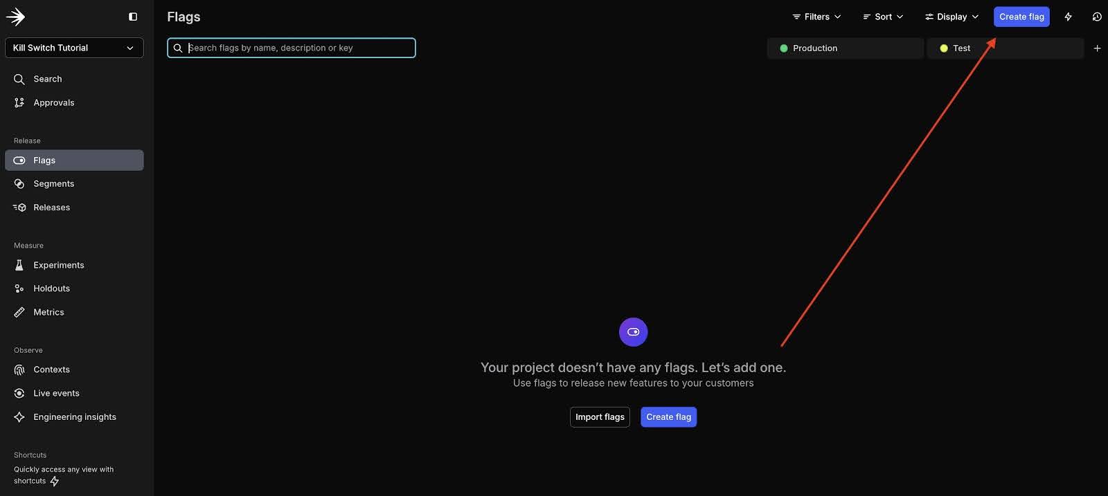 screenshot to create a flag on LD dashboard