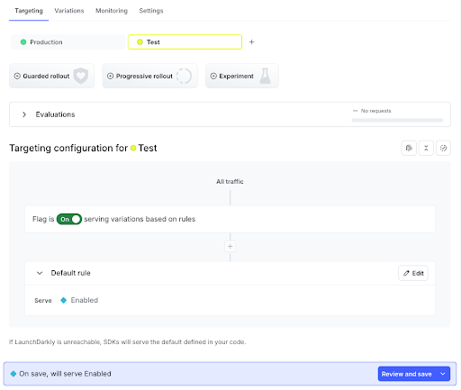 screenshot to toggle a flag on LD dashboard