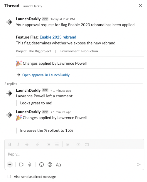 A reply thread on a review request.