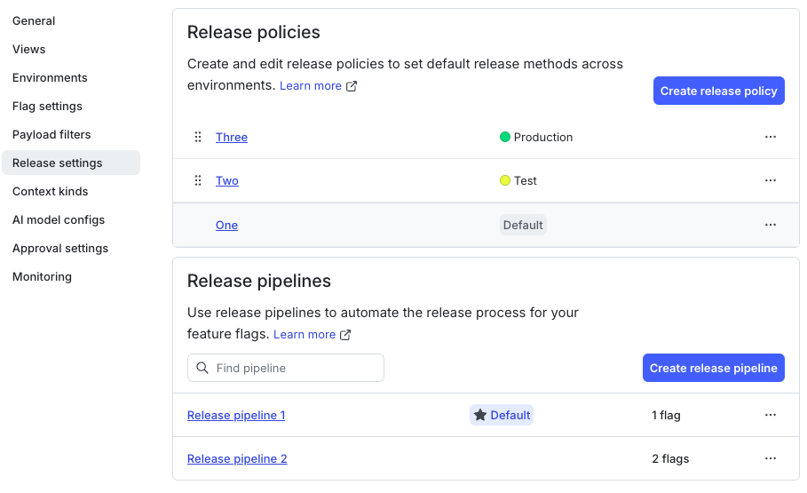 The Release settings panel.