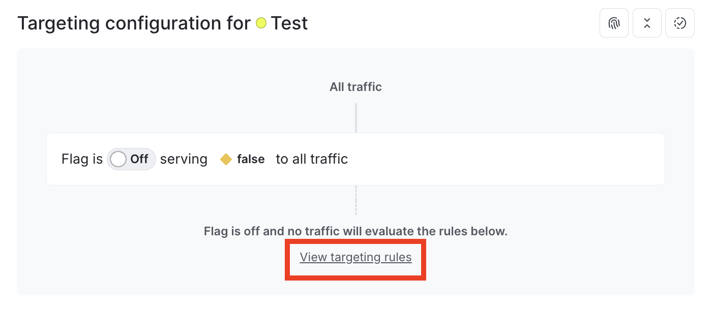 The "View targeting rules" option on a feature flag.
