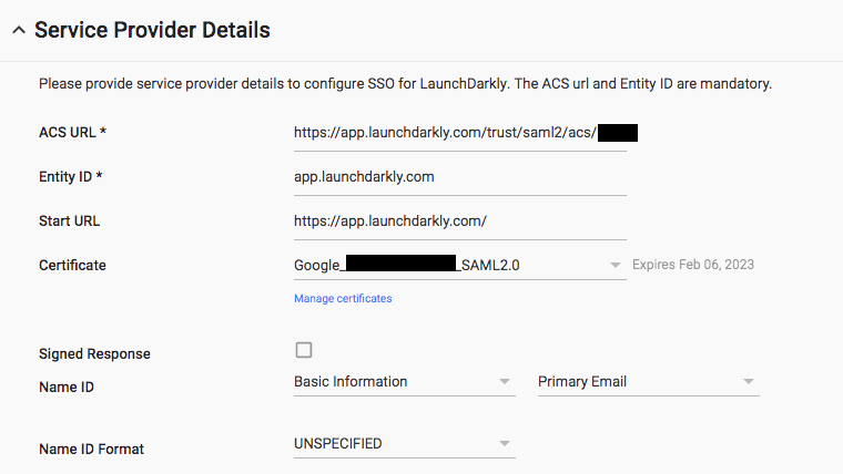 LaunchDarkly's service provider details.