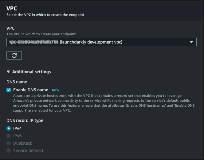 The "Enable DNS Name" setting.