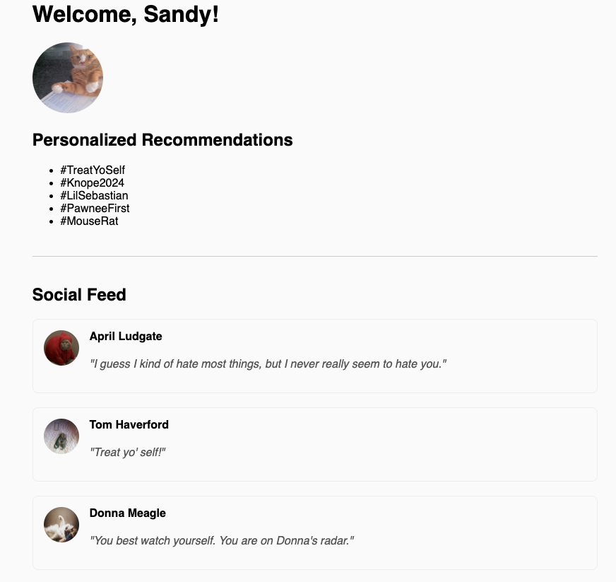 screenshot of homepage of social app with images pulled from 3rd party API