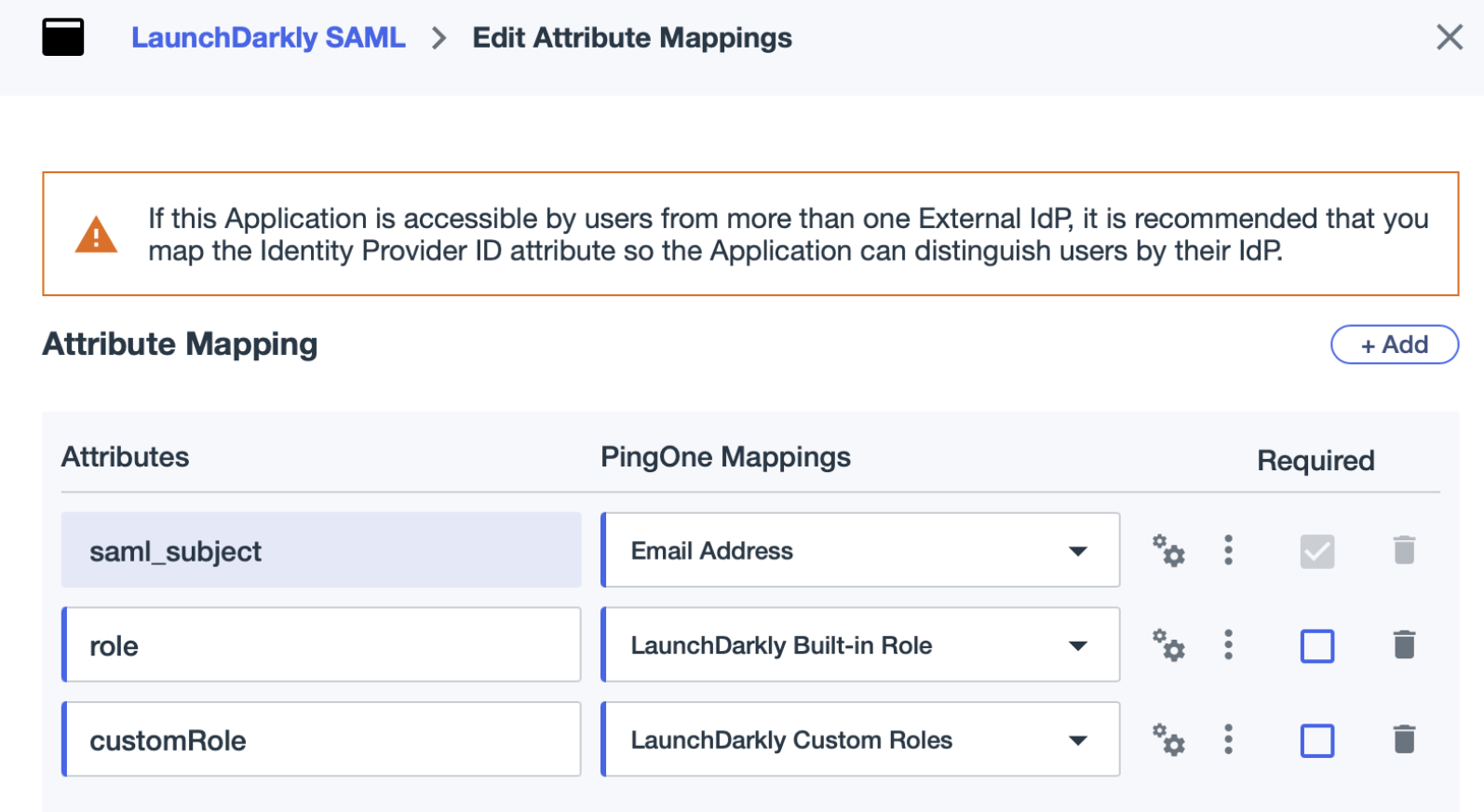 The "Edit Attribute Mappings" screen in PingIdentity.
